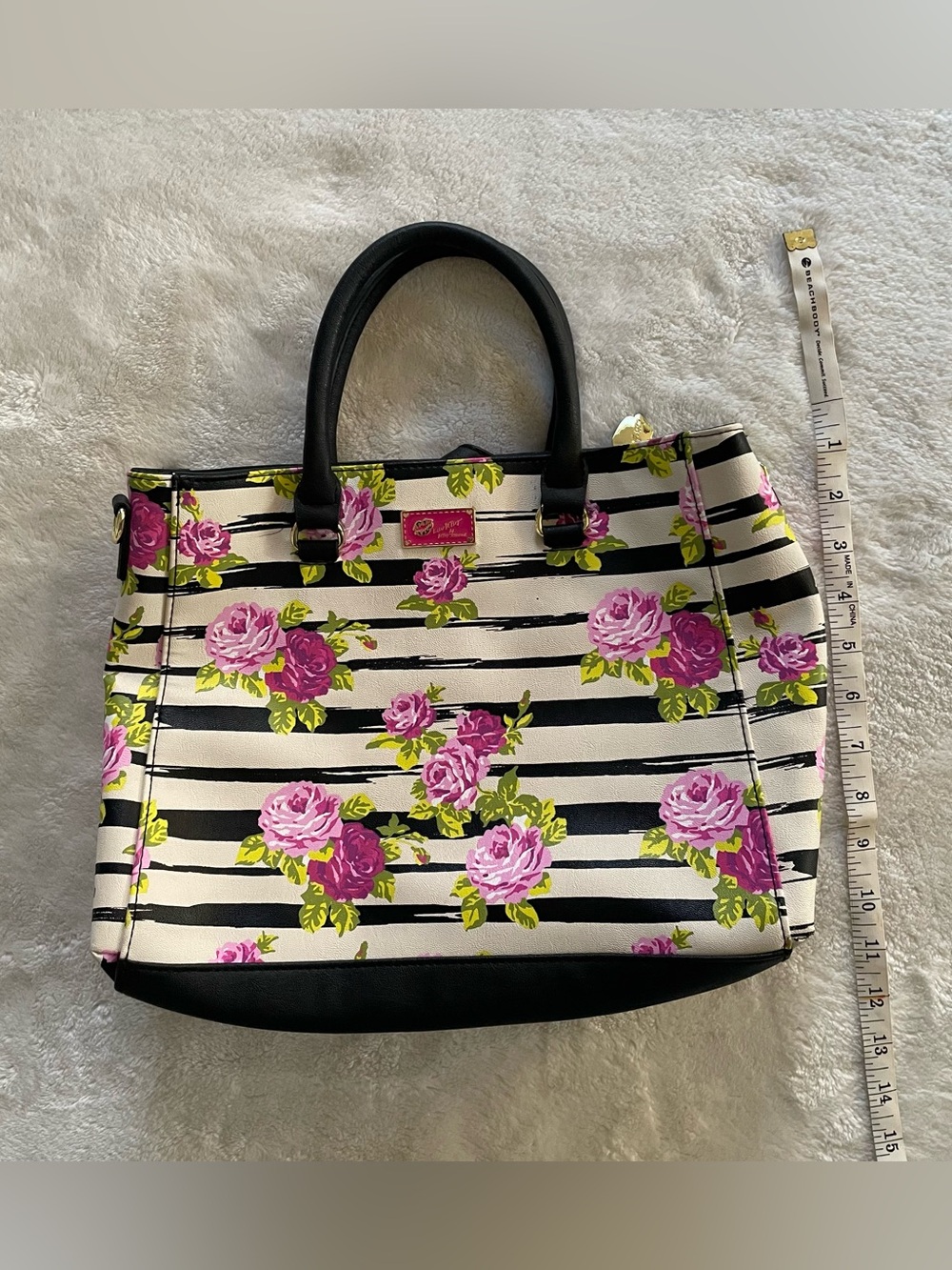 LUV BETSEY Floral Striped Tote Purse Bag Betsey Johnson - Picture 10 of 12